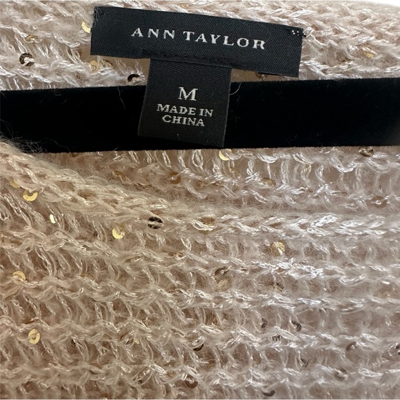 Ann Taylor Cream Sheer Knit Sweater w/ Gold Embellishments in Women’s Medium - Picture 6 of 8